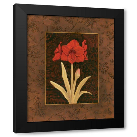Damask Amaryllis Black Modern Wood Framed Art Print with Double Matting by Brent, Paul