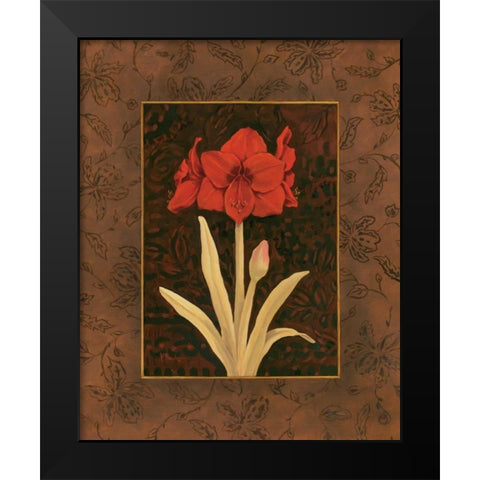 Damask Amaryllis Black Modern Wood Framed Art Print by Brent, Paul