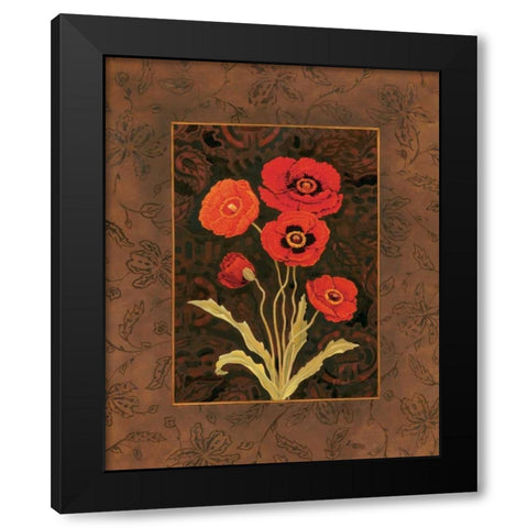 Damask Poppy Black Modern Wood Framed Art Print with Double Matting by Brent, Paul