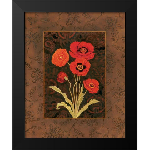 Damask Poppy Black Modern Wood Framed Art Print by Brent, Paul
