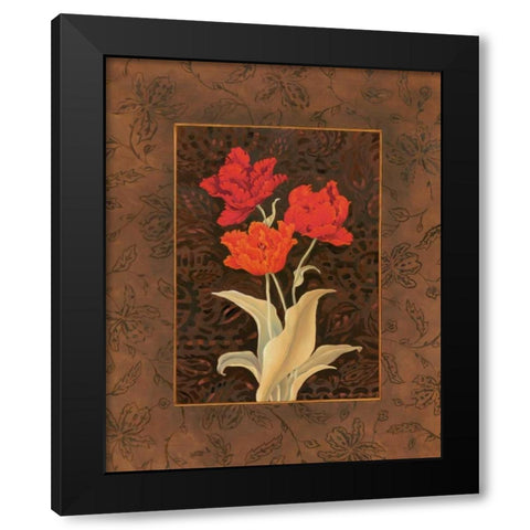 Damask Tulip Black Modern Wood Framed Art Print with Double Matting by Brent, Paul