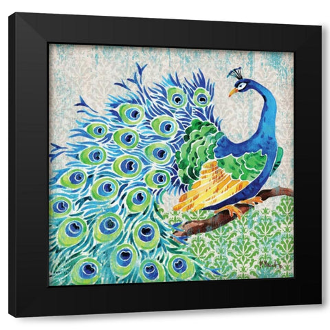 Patterned Peacock I Black Modern Wood Framed Art Print with Double Matting by Brent, Paul