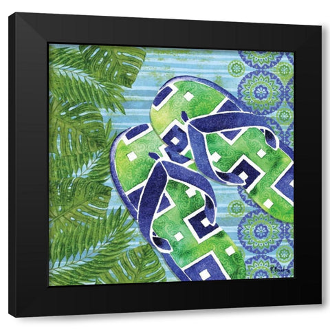 Blue Sarasota Sandals III Black Modern Wood Framed Art Print with Double Matting by Brent, Paul