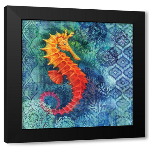 Seahorse Batik Sq Black Modern Wood Framed Art Print by Brent, Paul