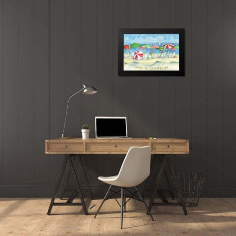Holiday Beach Watercolor Black Modern Wood Framed Art Print by Brent, Paul