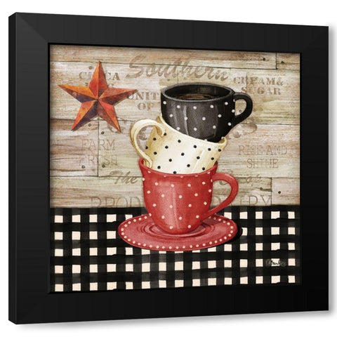 Farmhouse Coffe Cups I Black Modern Wood Framed Art Print by Brent, Paul