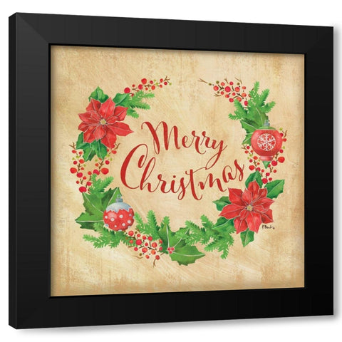 Christmas Wreath Black Modern Wood Framed Art Print by Brent, Paul