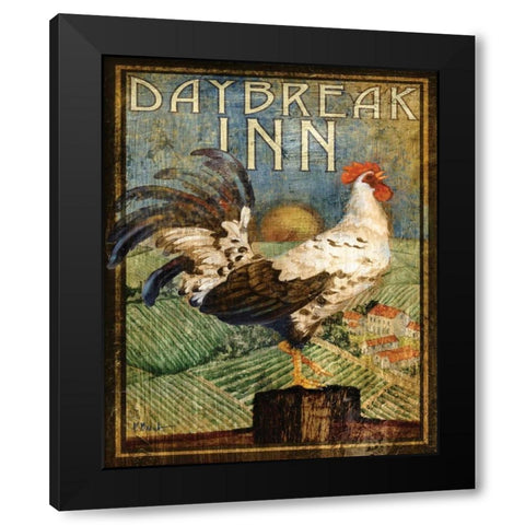 Rooster Sign I Black Modern Wood Framed Art Print with Double Matting by Brent, Paul