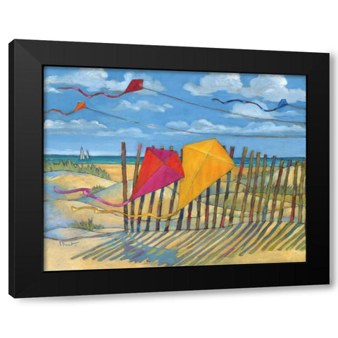 Beach Kites Yellow Black Modern Wood Framed Art Print by Brent, Paul
