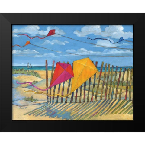 Beach Kites Yellow Black Modern Wood Framed Art Print by Brent, Paul