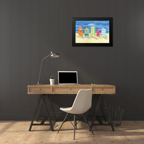 Brighton Huts Black Modern Wood Framed Art Print by Brent, Paul