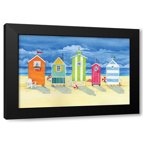 Brighton Huts Black Modern Wood Framed Art Print with Double Matting by Brent, Paul