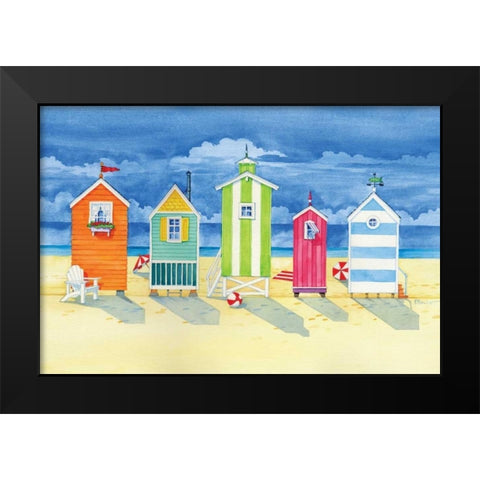 Brighton Huts Black Modern Wood Framed Art Print by Brent, Paul