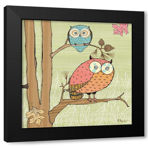 Pastel Owls I Black Modern Wood Framed Art Print with Double Matting by Brent, Paul