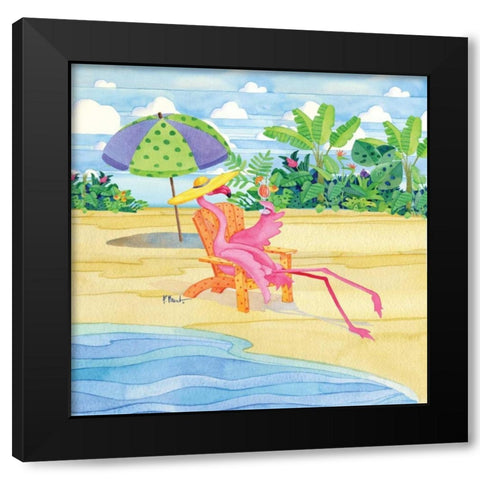 Beach Chair Flamingo Black Modern Wood Framed Art Print with Double Matting by Brent, Paul