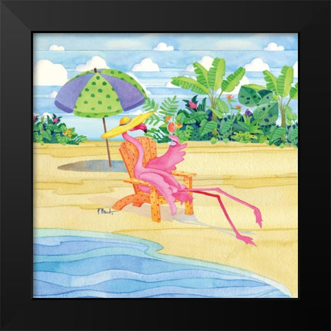 Beach Chair Flamingo Black Modern Wood Framed Art Print by Brent, Paul