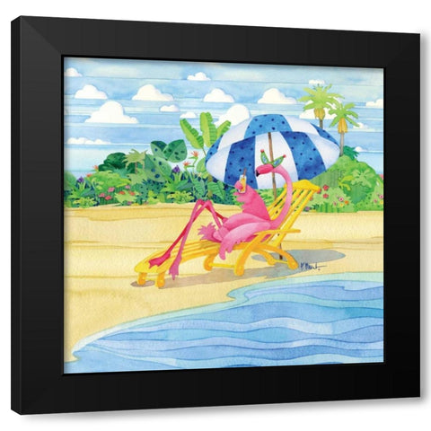 Deck Chair Flamingo Black Modern Wood Framed Art Print with Double Matting by Brent, Paul