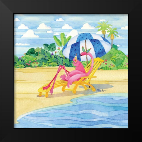 Deck Chair Flamingo Black Modern Wood Framed Art Print by Brent, Paul