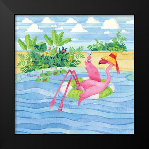 Martini Float Flamingo Black Modern Wood Framed Art Print by Brent, Paul