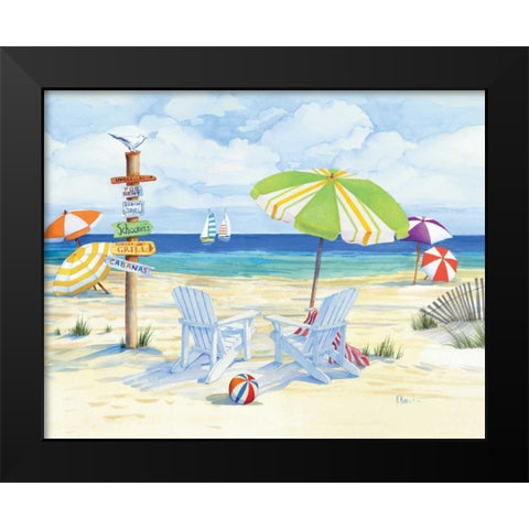 Beachside Chairs Black Modern Wood Framed Art Print by Brent, Paul