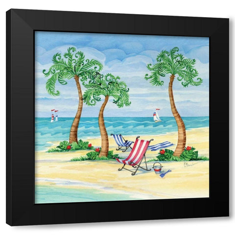 Whimsy Bay Chairs II Black Modern Wood Framed Art Print with Double Matting by Brent, Paul