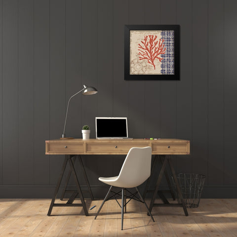 Burlap Coral II Black Modern Wood Framed Art Print by Brent, Paul
