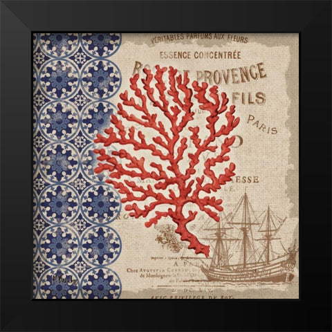 Burlap Coral III Black Modern Wood Framed Art Print by Brent, Paul