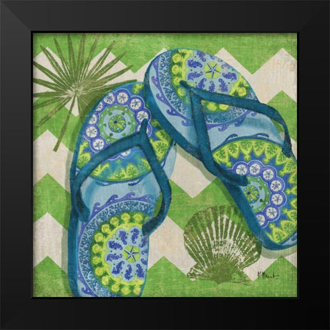Coastal Flip Flops I Black Modern Wood Framed Art Print by Brent, Paul