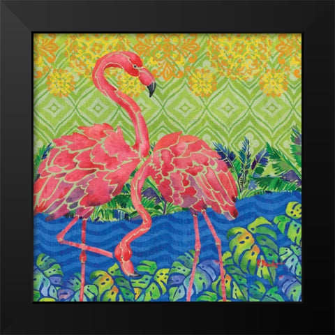Flamingo Lagoon I Black Modern Wood Framed Art Print by Brent, Paul