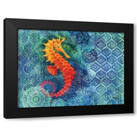 Seahorse Batik Black Modern Wood Framed Art Print with Double Matting by Brent, Paul