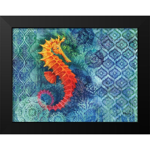 Seahorse Batik Black Modern Wood Framed Art Print by Brent, Paul