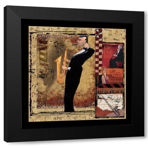Jazz Sax Black Modern Wood Framed Art Print by CW Designs Inc.