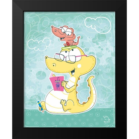 Lets Read Black Modern Wood Framed Art Print by Blue Fish