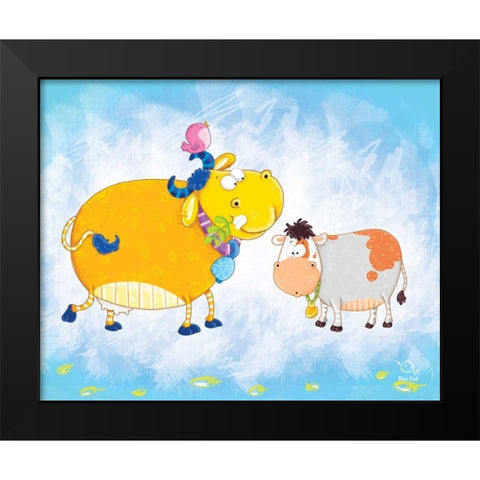 Milky Moo Black Modern Wood Framed Art Print by Blue Fish
