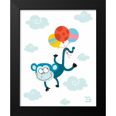 Ballooony Chimp Black Modern Wood Framed Art Print by Blue Fish
