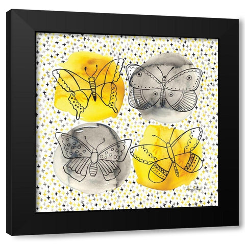 Gray and Yellow Butterflies I Black Modern Wood Framed Art Print with Double Matting by Frazer, Amy