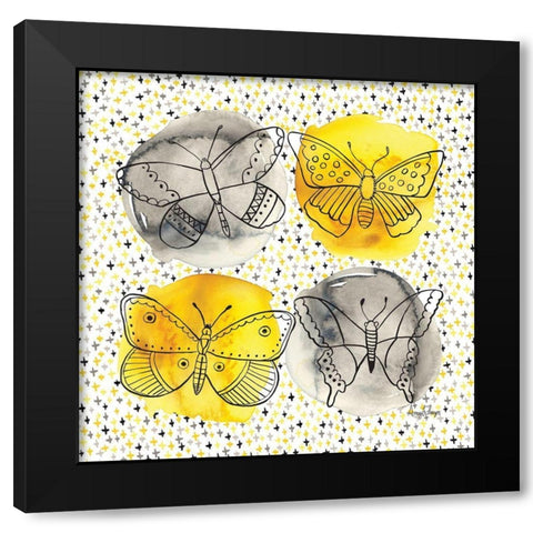 Gray and Yellow Butterflies II Black Modern Wood Framed Art Print with Double Matting by Frazer, Amy