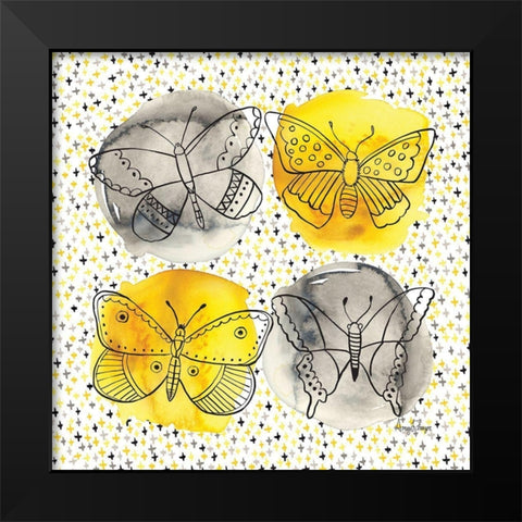 Gray and Yellow Butterflies II Black Modern Wood Framed Art Print by Frazer, Amy