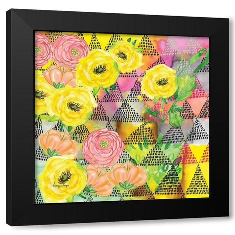 Geo Triangle Dots Black Modern Wood Framed Art Print with Double Matting by Frazer, Amy