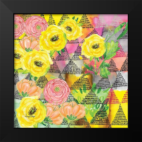 Geo Triangle Dots Black Modern Wood Framed Art Print by Frazer, Amy