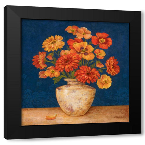 Poppies and Indigo I Black Modern Wood Framed Art Print with Double Matting by Gladding, Pamela