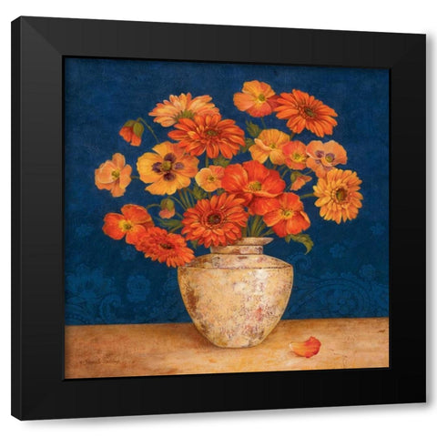 Poppies and Indigo II Black Modern Wood Framed Art Print with Double Matting by Gladding, Pamela