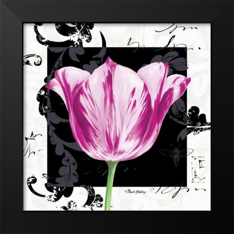 Damask Tulip I Black Modern Wood Framed Art Print by Gladding, Pamela