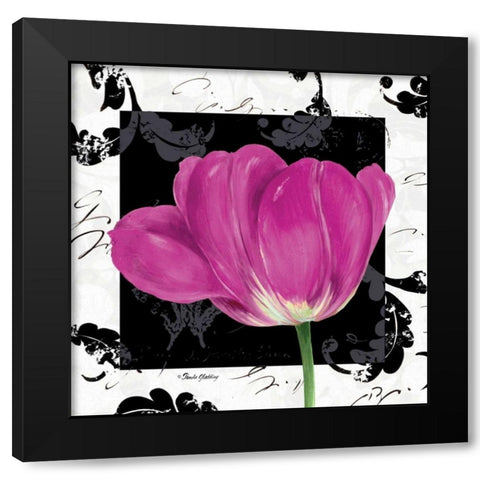 Damask Tulip II Black Modern Wood Framed Art Print with Double Matting by Gladding, Pamela