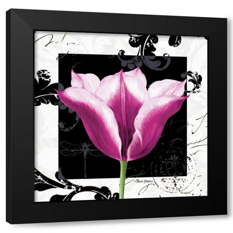 Damask Tulip III Black Modern Wood Framed Art Print by Gladding, Pamela