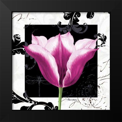 Damask Tulip III Black Modern Wood Framed Art Print by Gladding, Pamela