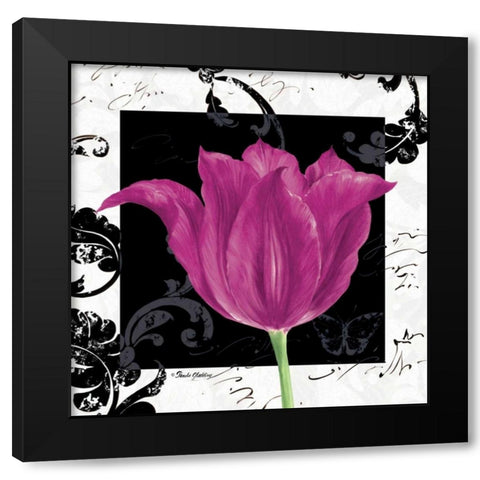 Damask Tulip IV Black Modern Wood Framed Art Print with Double Matting by Gladding, Pamela