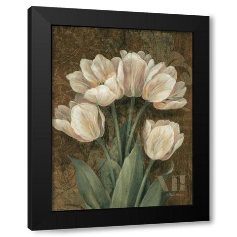 Petit Jardin Tulips Black Modern Wood Framed Art Print with Double Matting by Gladding, Pamela