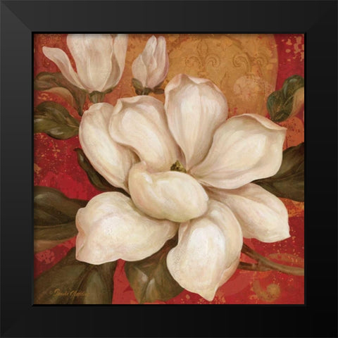 Magnolia on Red I Black Modern Wood Framed Art Print by Gladding, Pamela