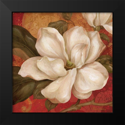 Magnolia on Red II Black Modern Wood Framed Art Print by Gladding, Pamela